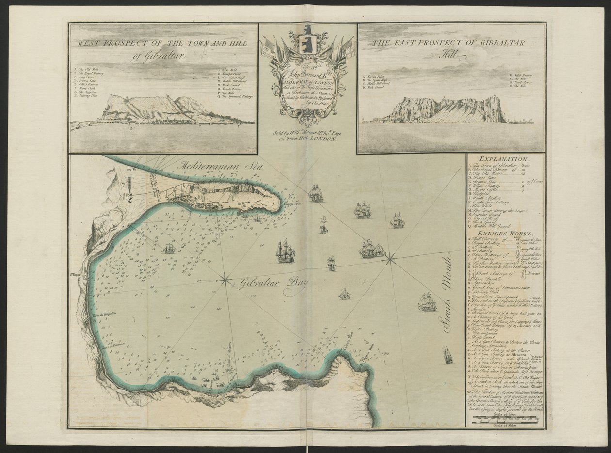 Gibraltarský záliv (West and East Prospect of G. Hill.) C. Price, cca 1730 (barevné lito) od English School