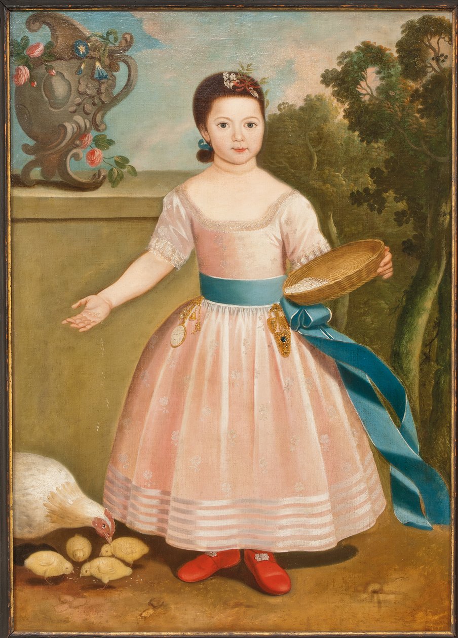 Dívka krmící kuřata, kolem 1811-20 od English School