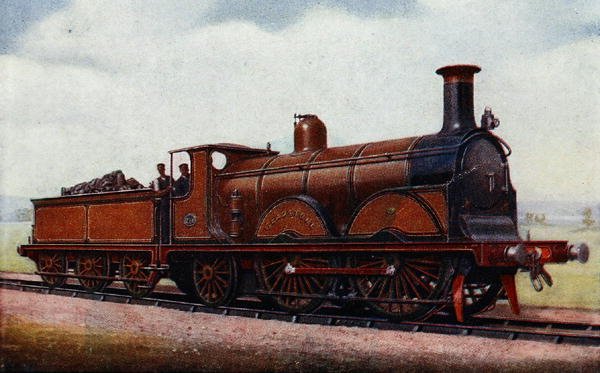 „Gladstone“ London Brighton and South Coast Railway, ilustrace z „The Book of the Locomotive“ od G. Gibbarda Jacksona, vydané v roce 1924 (barevně lito) od English School