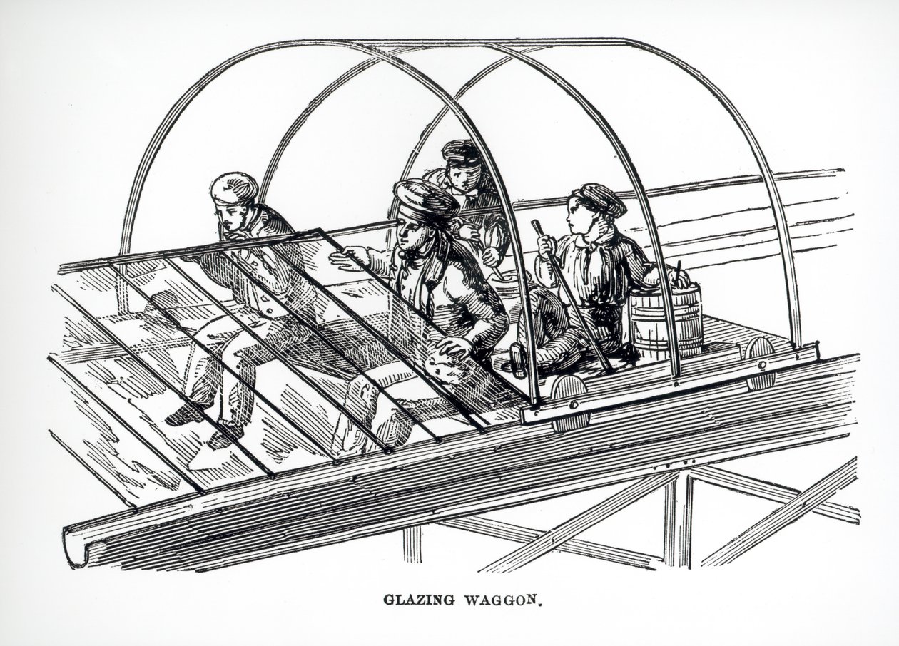 Zasklívací vůz používaný v Paxtons Crystal Palace, 1850 od English School