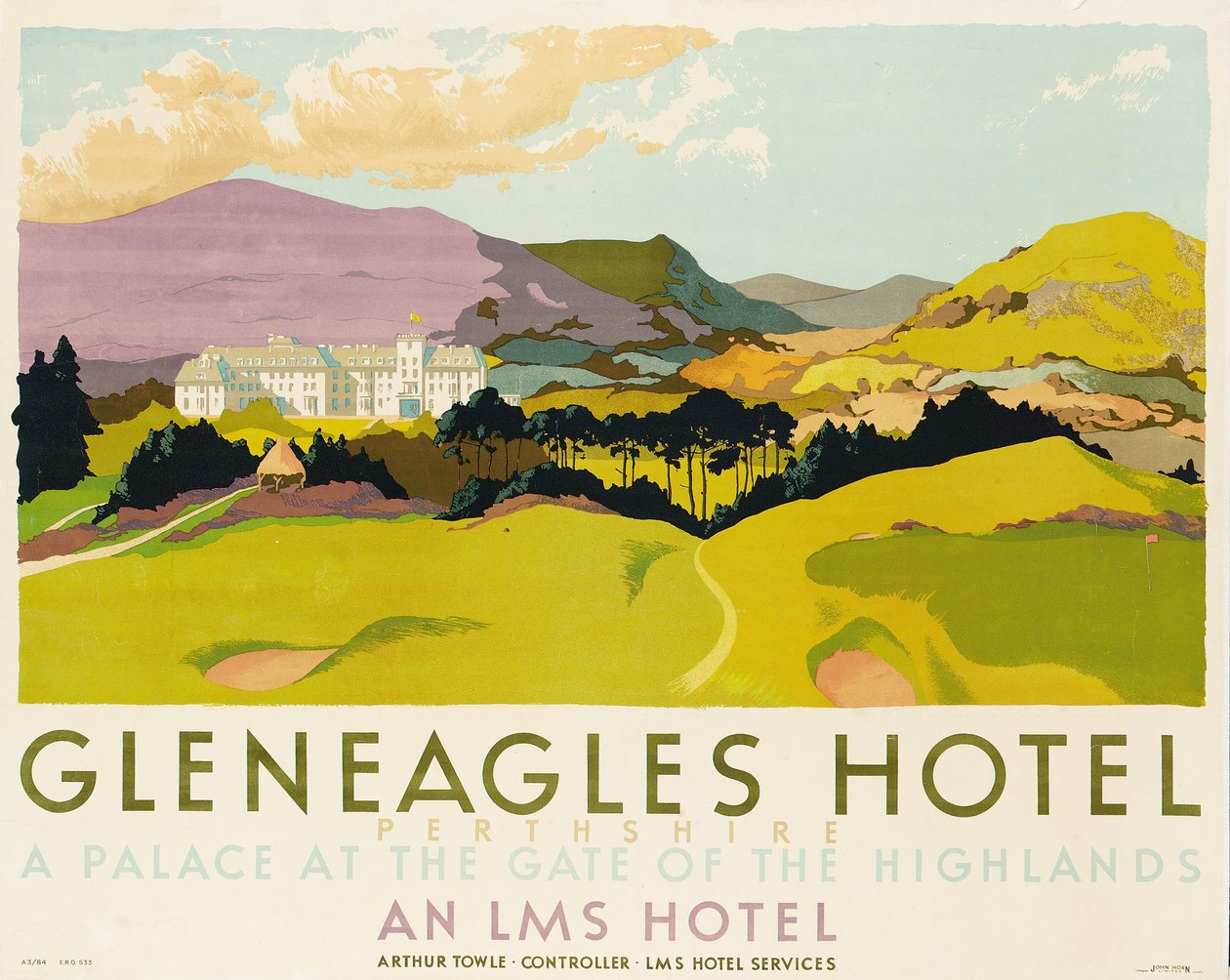 Gleneagles Hotel, plakát inzerující LMS, 1924 od English School