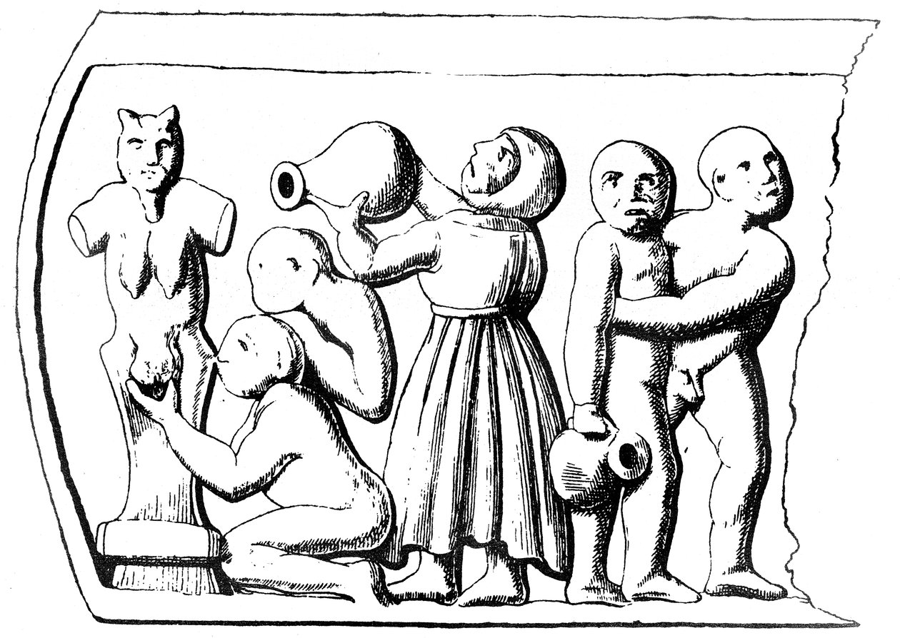 Gnostická eucharistie, boční panel gnostické rakve nalezené v Essarois (Burgundsko) (viz 405782) od English School