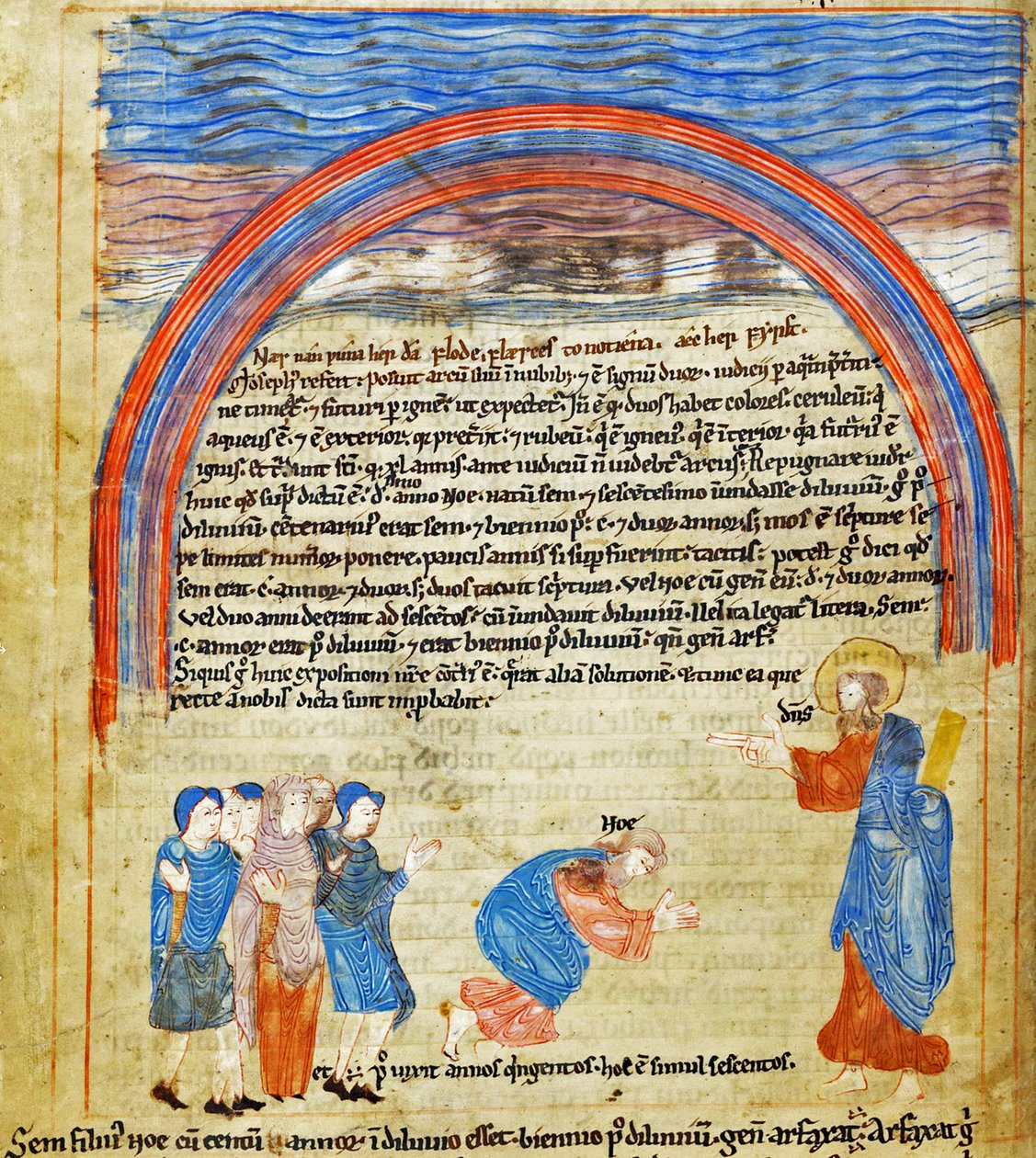 Bůh a Noe uzavírají smlouvu, staroanglický Hexateuch, Cotton Claudius B IV f.16v (pergamen) od English School