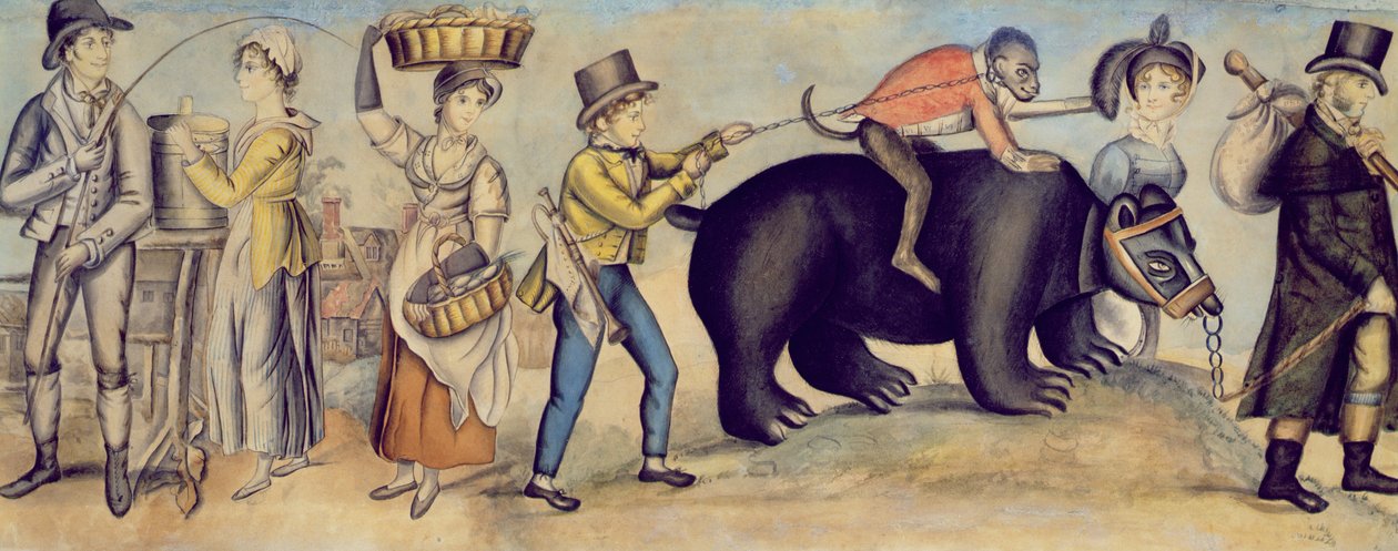 Going to Fair, detail vystupujícího medvěda a opice, c.1815 od English School