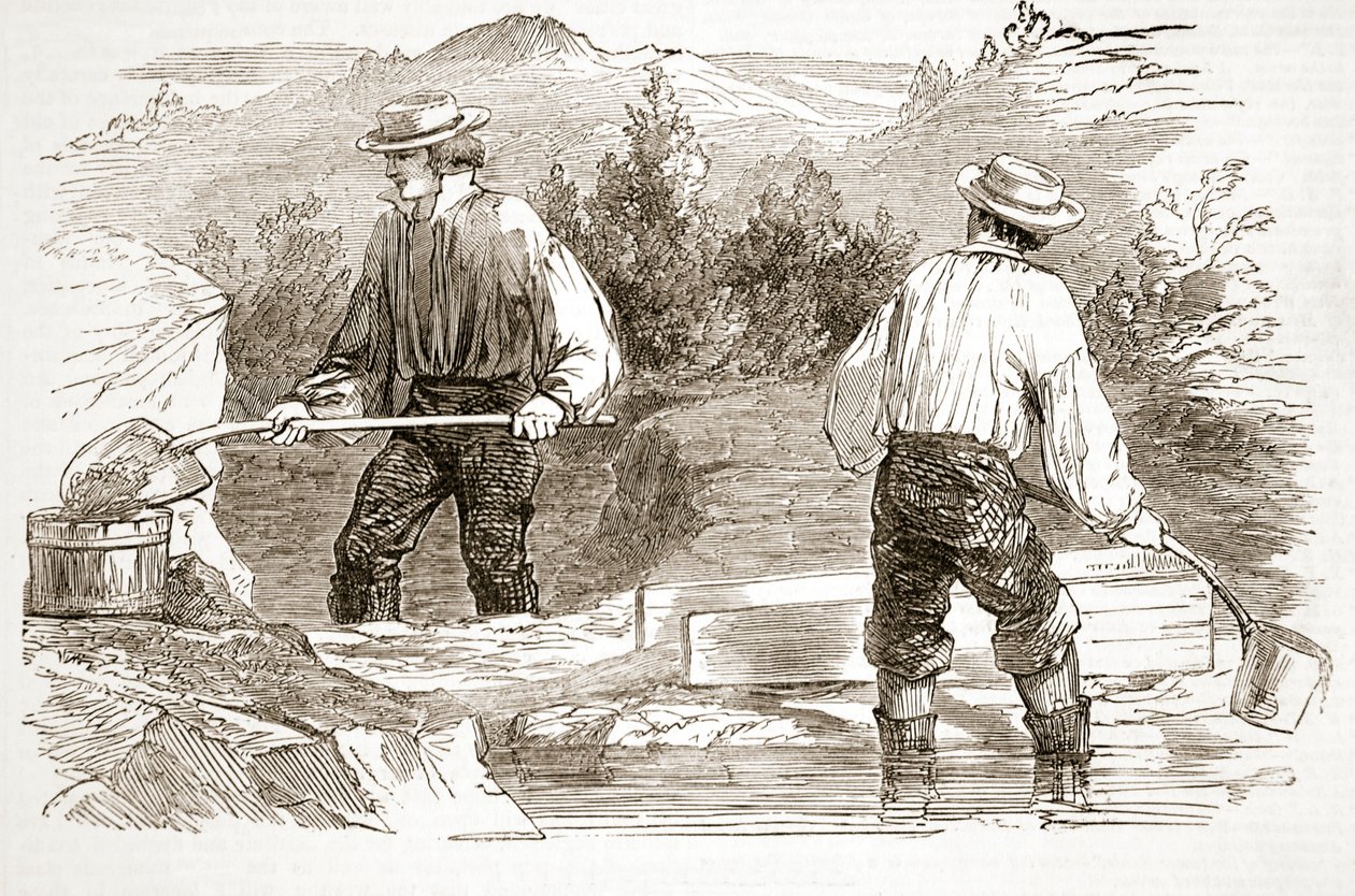 Mytí zlata v kopání, z The Illustrated London News, 1849 od English School