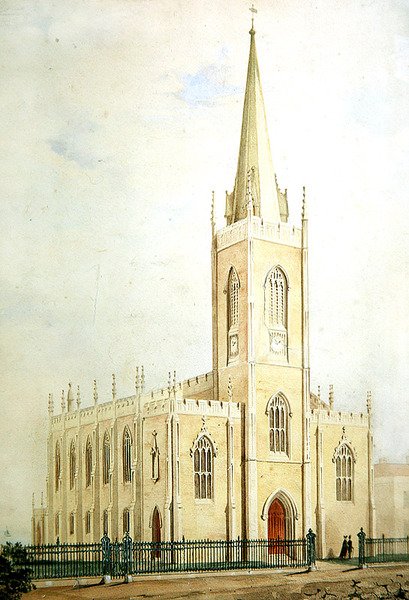 Kostel gotických komisařů, prezentační akvarel, cca 1825 (akvarel na papíře) od English School