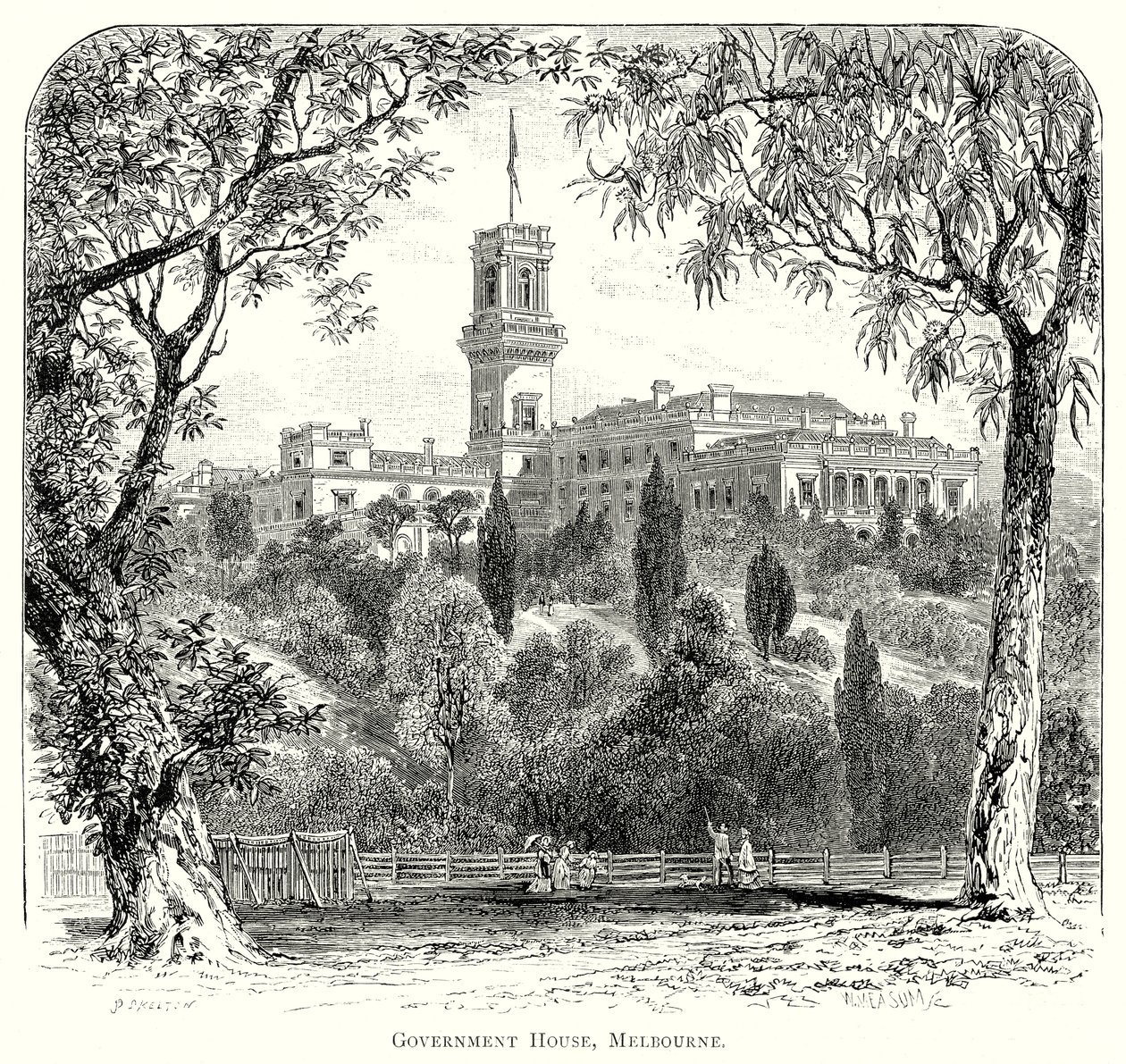Vládní dům, Melbourne (rytina) od English School