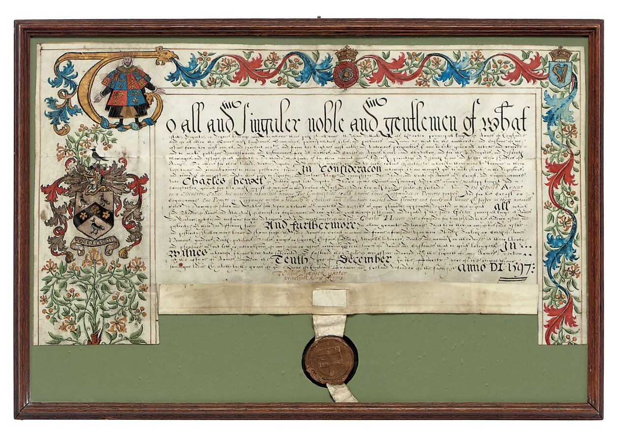 Udělení zbraní Charlesi Hewittovi, 1597 od English School