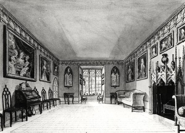 Great Parlor of Strawberry Hill (litho) (černobílá fotografie) od English School