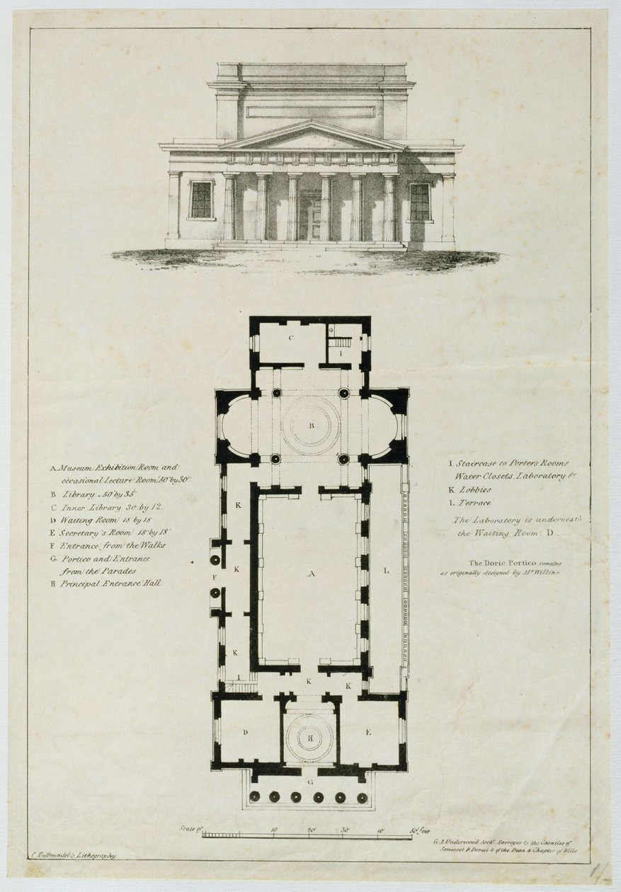 Půdorys Dolní sněmovny, Bath, vyrytý Charles Hullmandel (1789-1850) od English School