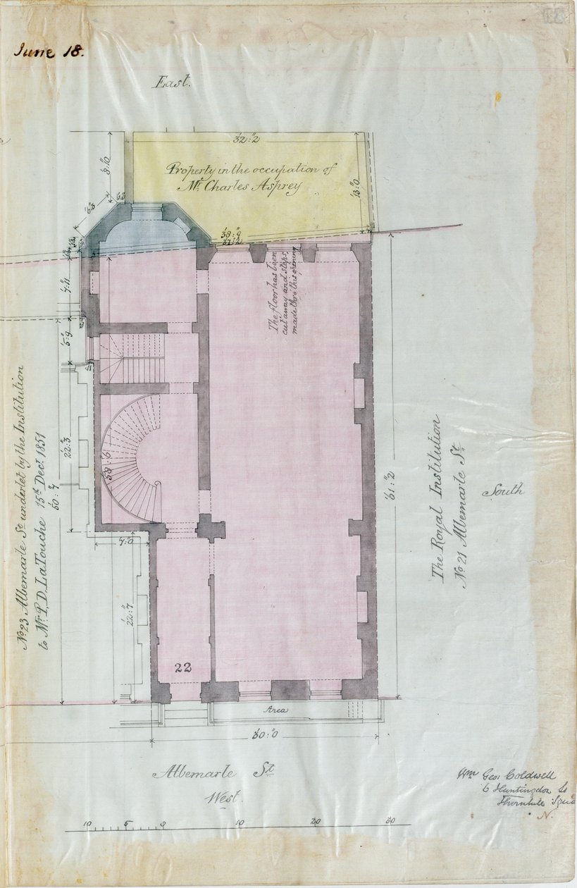Půdorys pronájmů Royal Institution, 1863 (pero a inkoust a wc na papíře) od English School