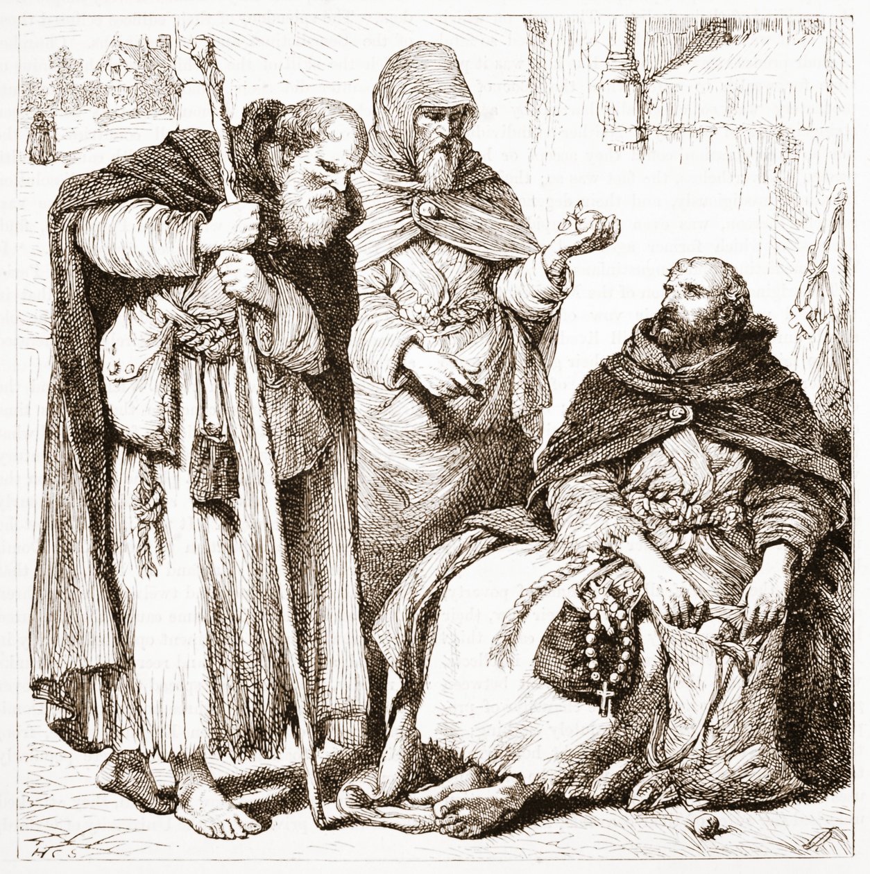 Skupina žebravých bratří, ilustrace z Historie protestantismu od Jamese Aitkena Wylie (1808-1890), pub. 1878 od English School