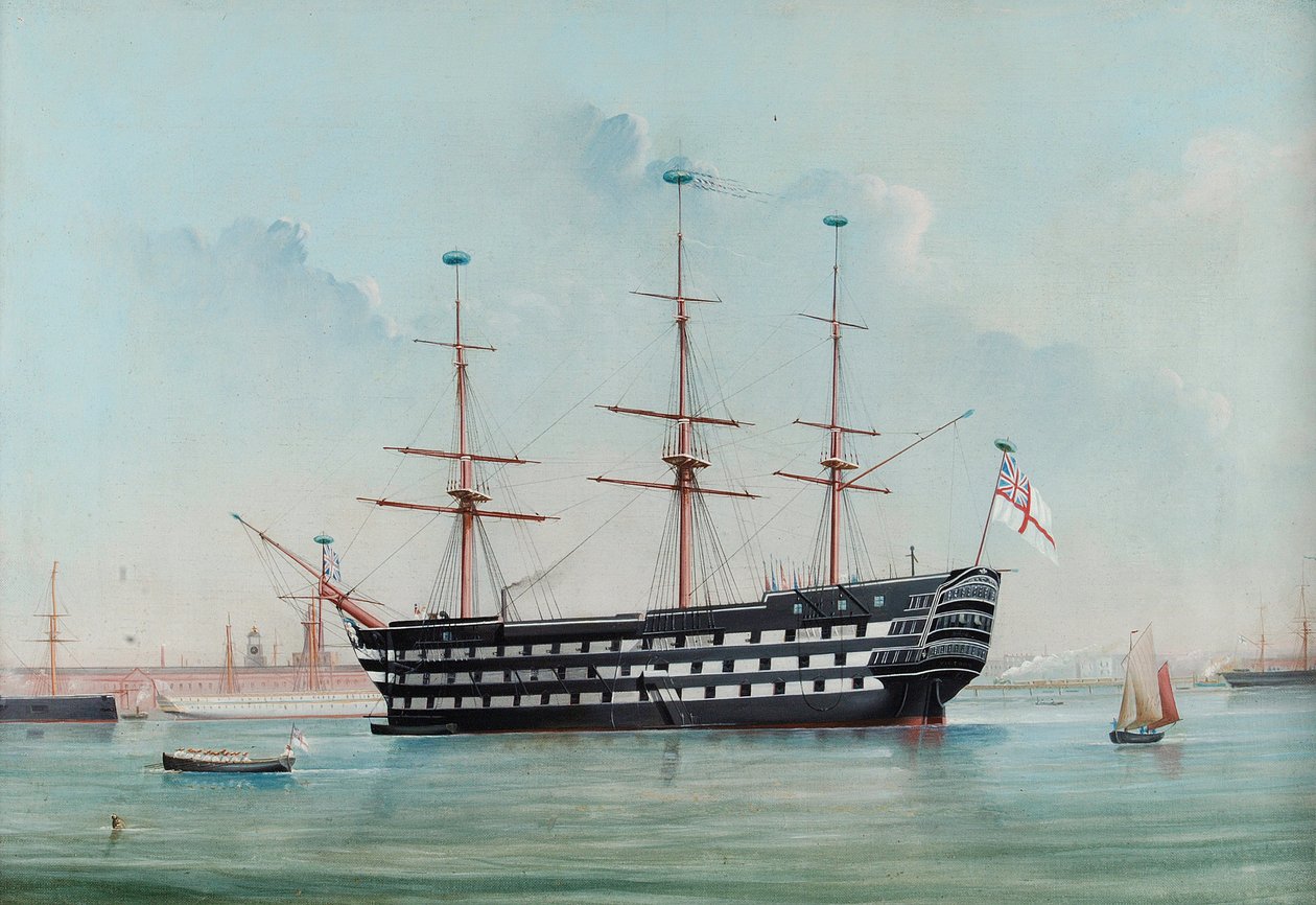 HMS Victory v přístavu Portsmouth, kolem roku 1860 od English School