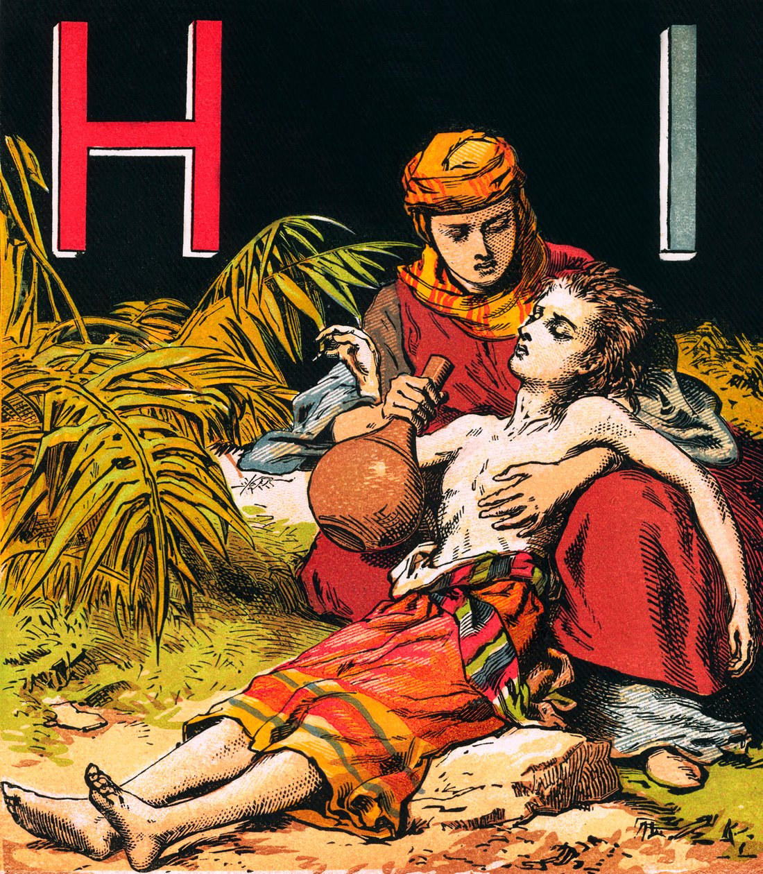 Hagar a Izmael (barevná litografie) od English School