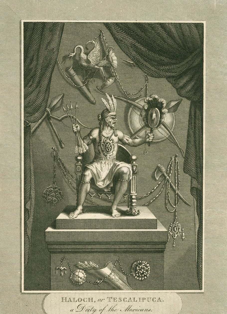 Haloch, nebo Tescalipuca, božstvo Mexičanů, ilustrace ze Světa: aneb současný stav vesmíru, což je všeobecná a úplná sbírka moderních cest a cest, od Cavendishe od English School