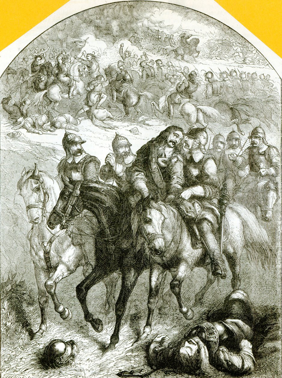 Hampden Wounded at Chalgrove Field (rytina) (černobílá fotografie) od English School