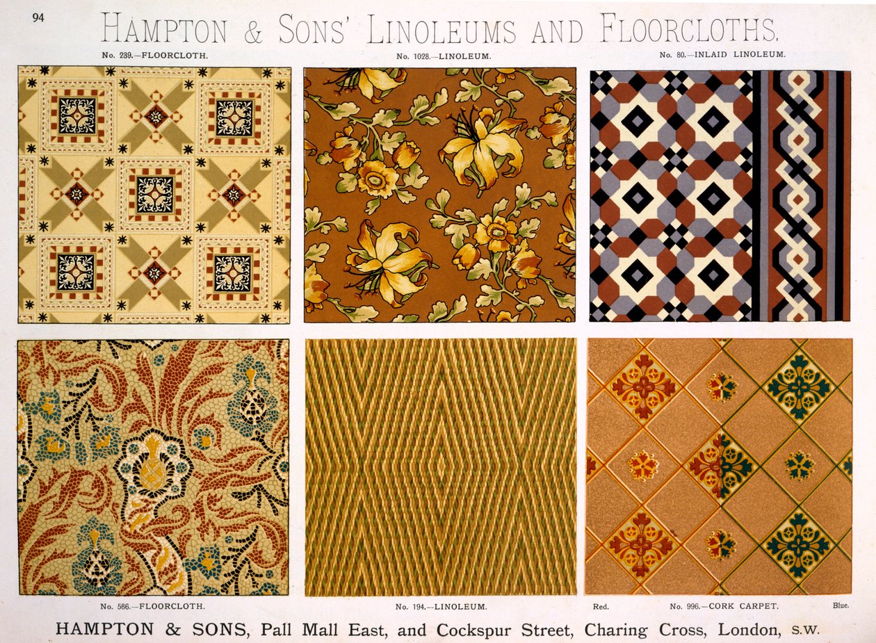 Hampton & Sons Designs for Linoleum and Floorcloths, pozdní C19th od English School