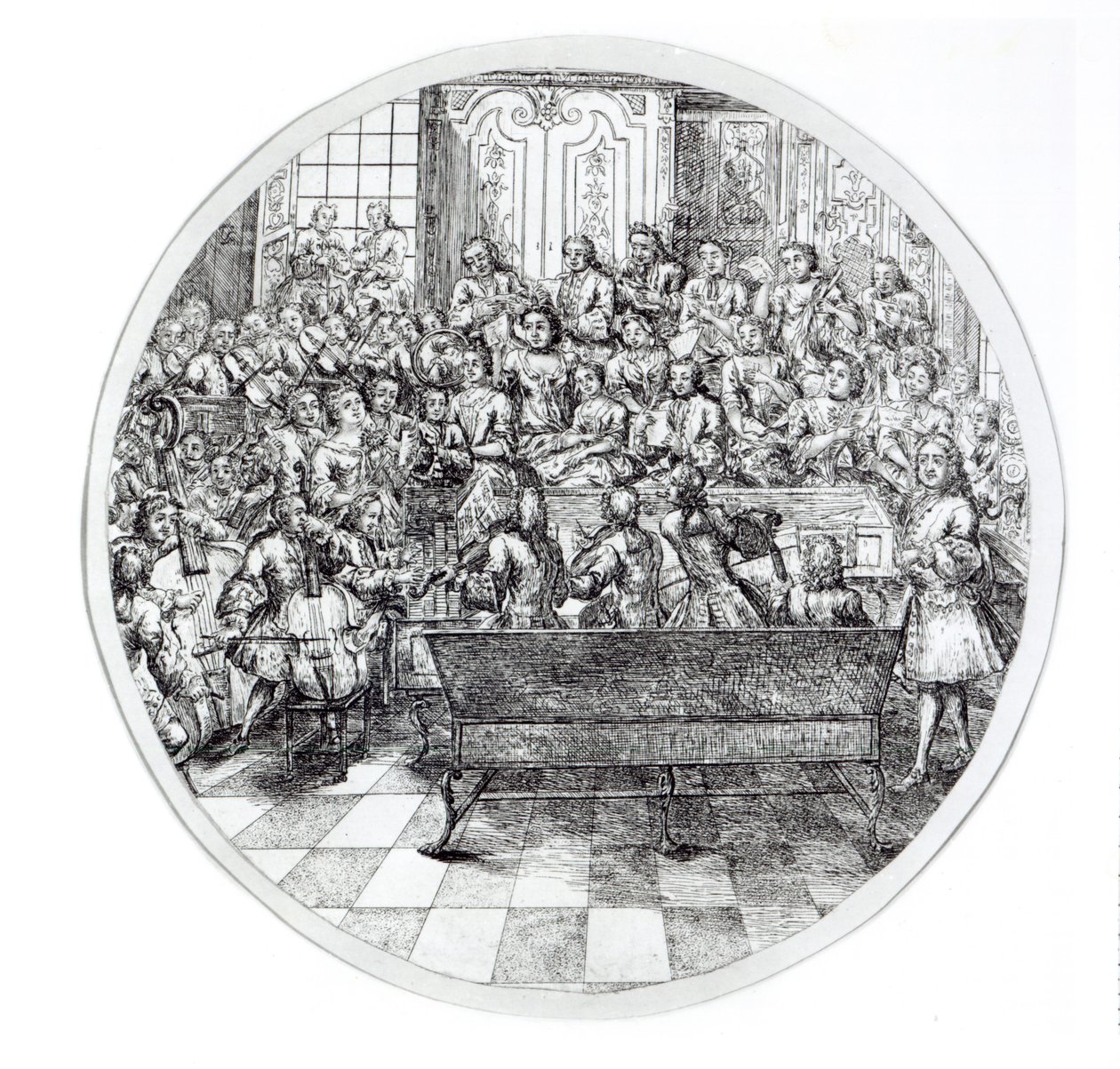 Händel diriguje oratorium, asi 1740 od English School