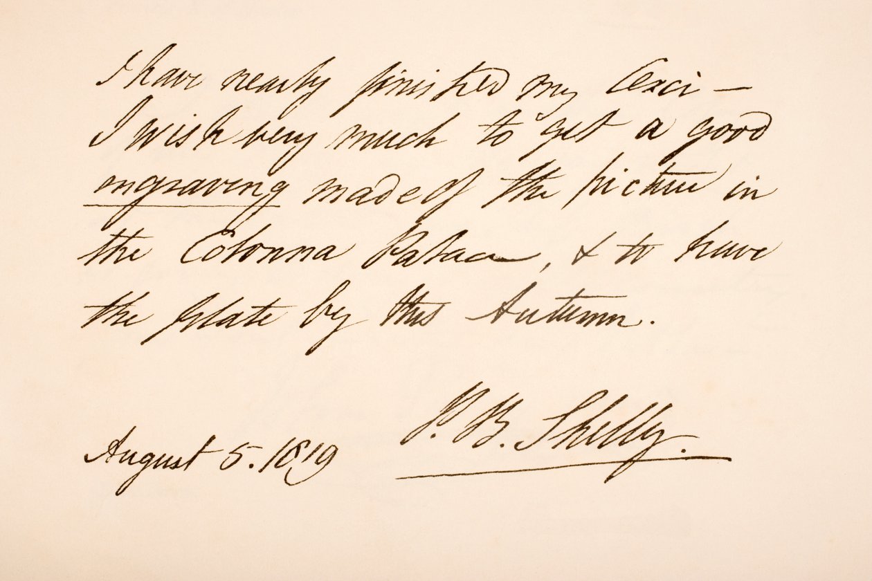 Rukopis a podpis Percy Bysshe Shelley, 1819 od English School