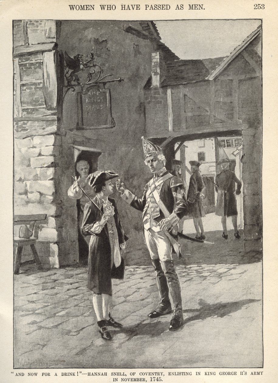 Hannah Snell, narukující do armády krále Jiřího II., ilustrace z 