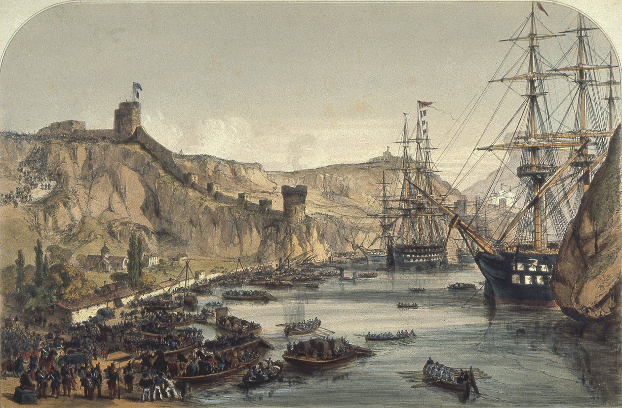 Přístav Balaklava při pohledu na Černé moře, 1859 od English School