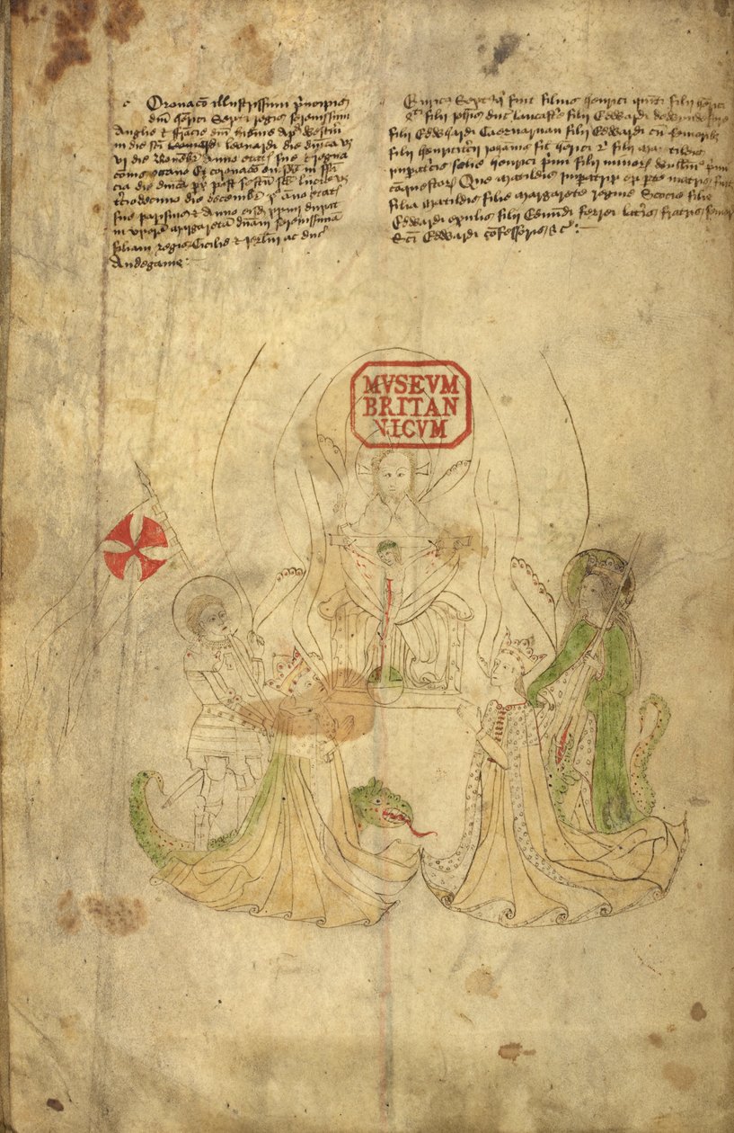 Harley 318, f.8v Jindřich VI., anglický král, a jeho manželka Markéta z Anjou, ilustrace z „Historie a genealogie králů...Anglie“ (vellum) od English School