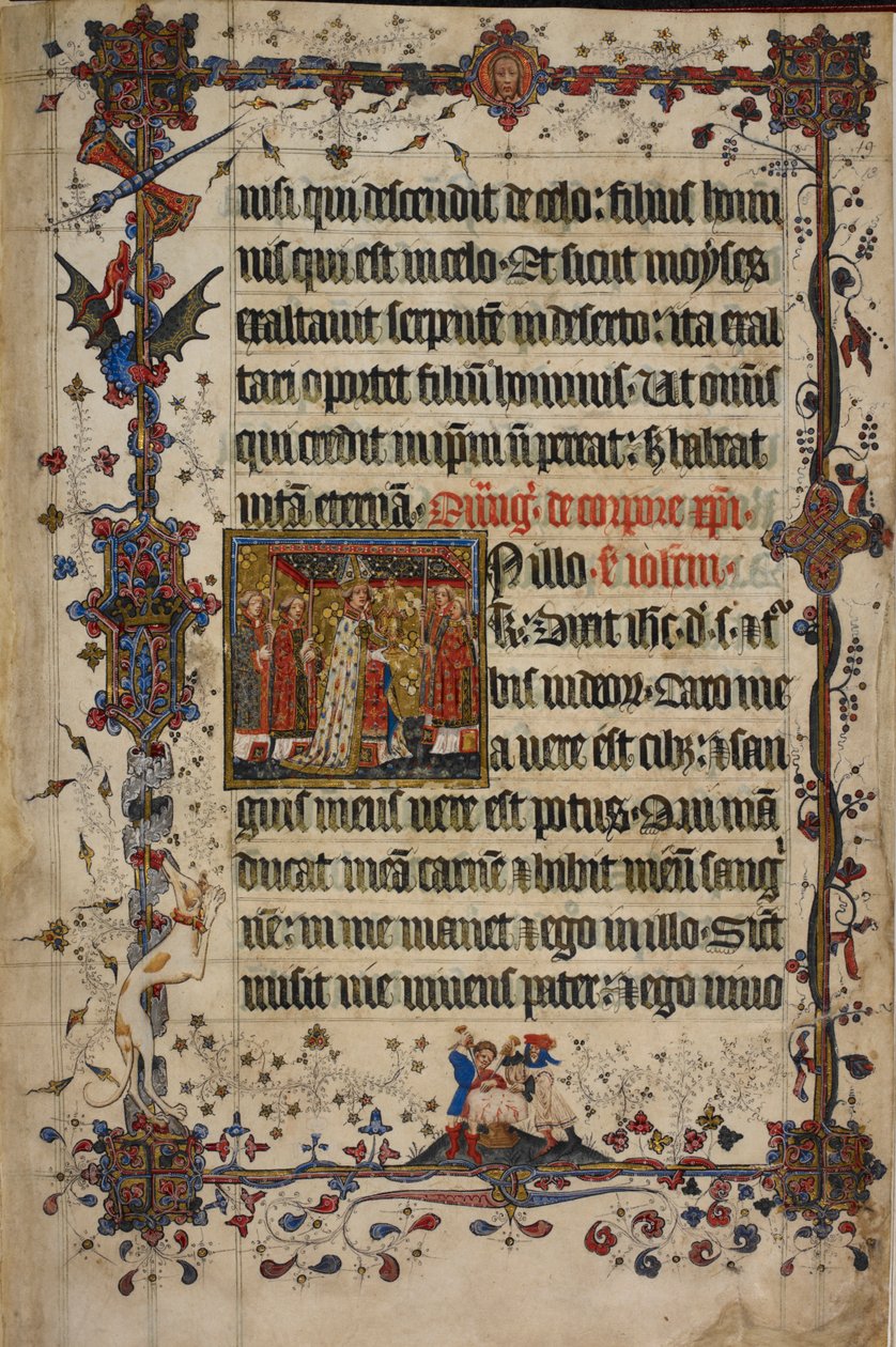 Harley 7026, f.13 Svátek Božího těla, z Lovel Lectionary, před rokem 1408 (vellum) od English School