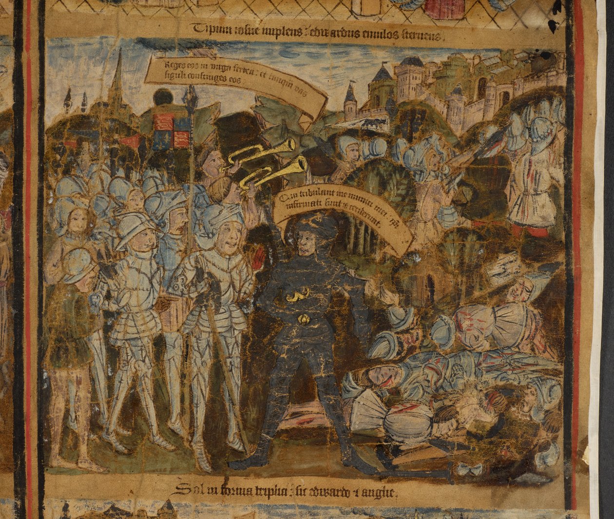 Harley 7353 Edward z Yorku vede svou armádu do bitvy, ilustrace z „Života Edwarda IV“ (vellum) od English School