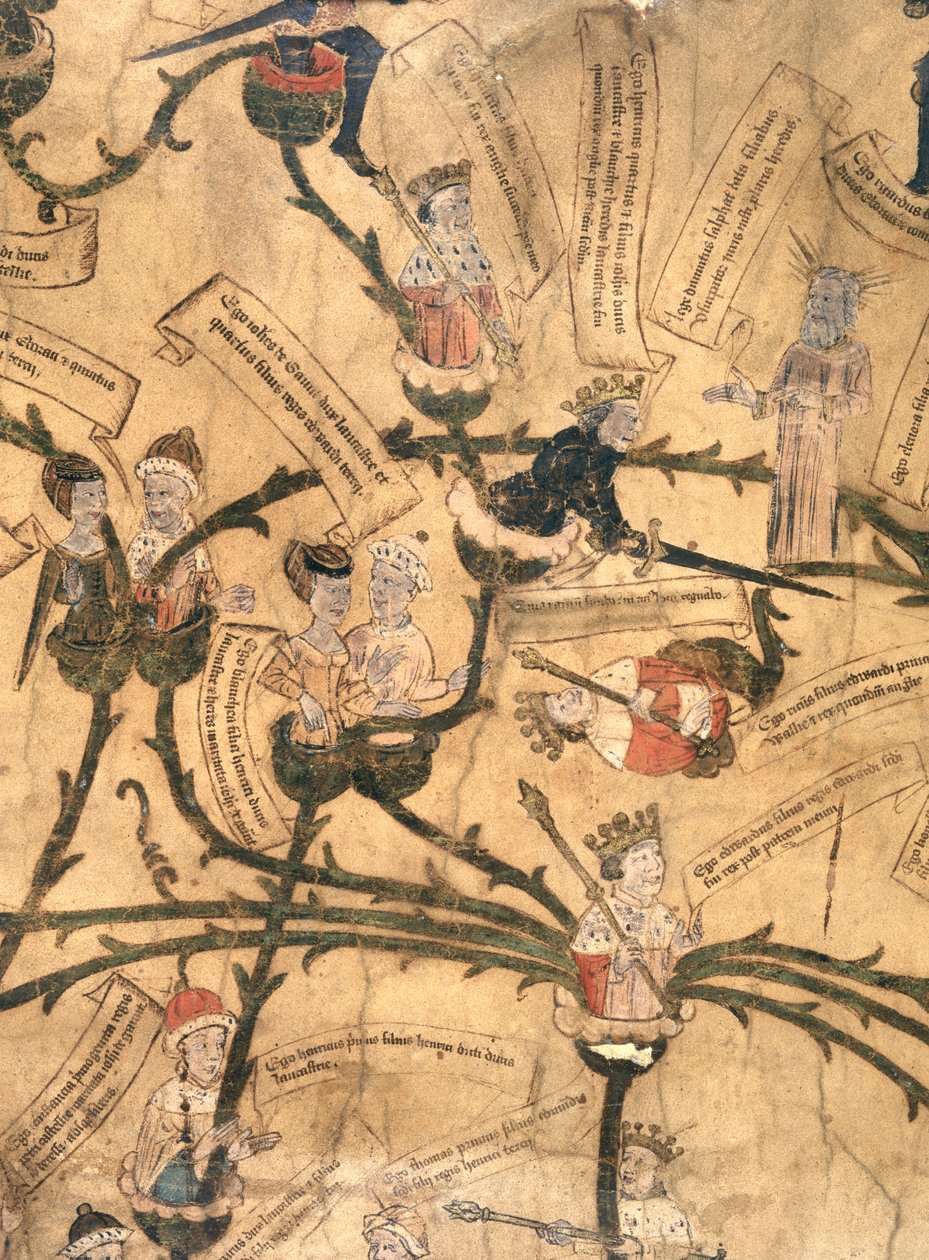 Harley 7353. Jindřich IV. (1367-1413) řeže rodokmen od English School