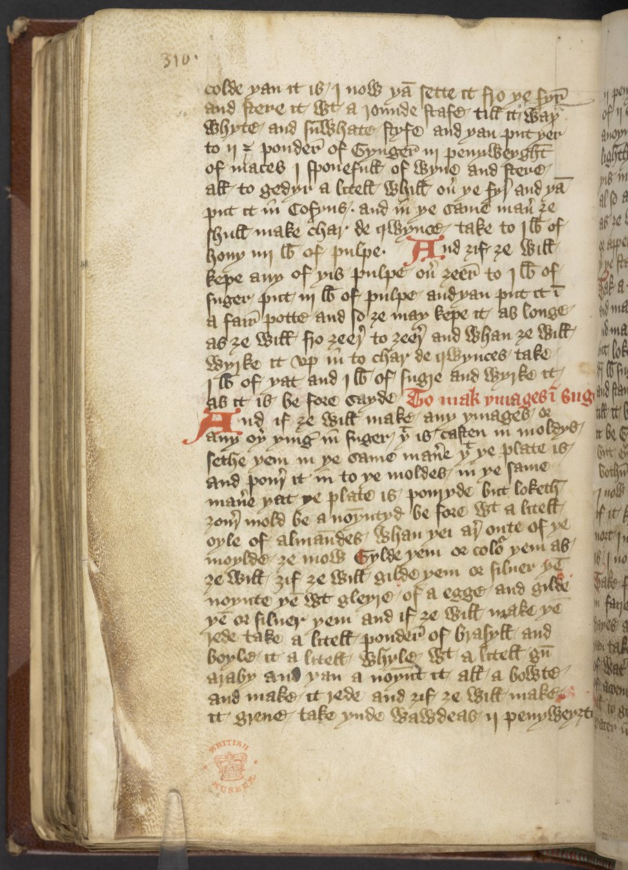 Harley MS 2378 Lékařské a kulinářské recepty, cca 1395 (inkoust na pergamenu) od English School