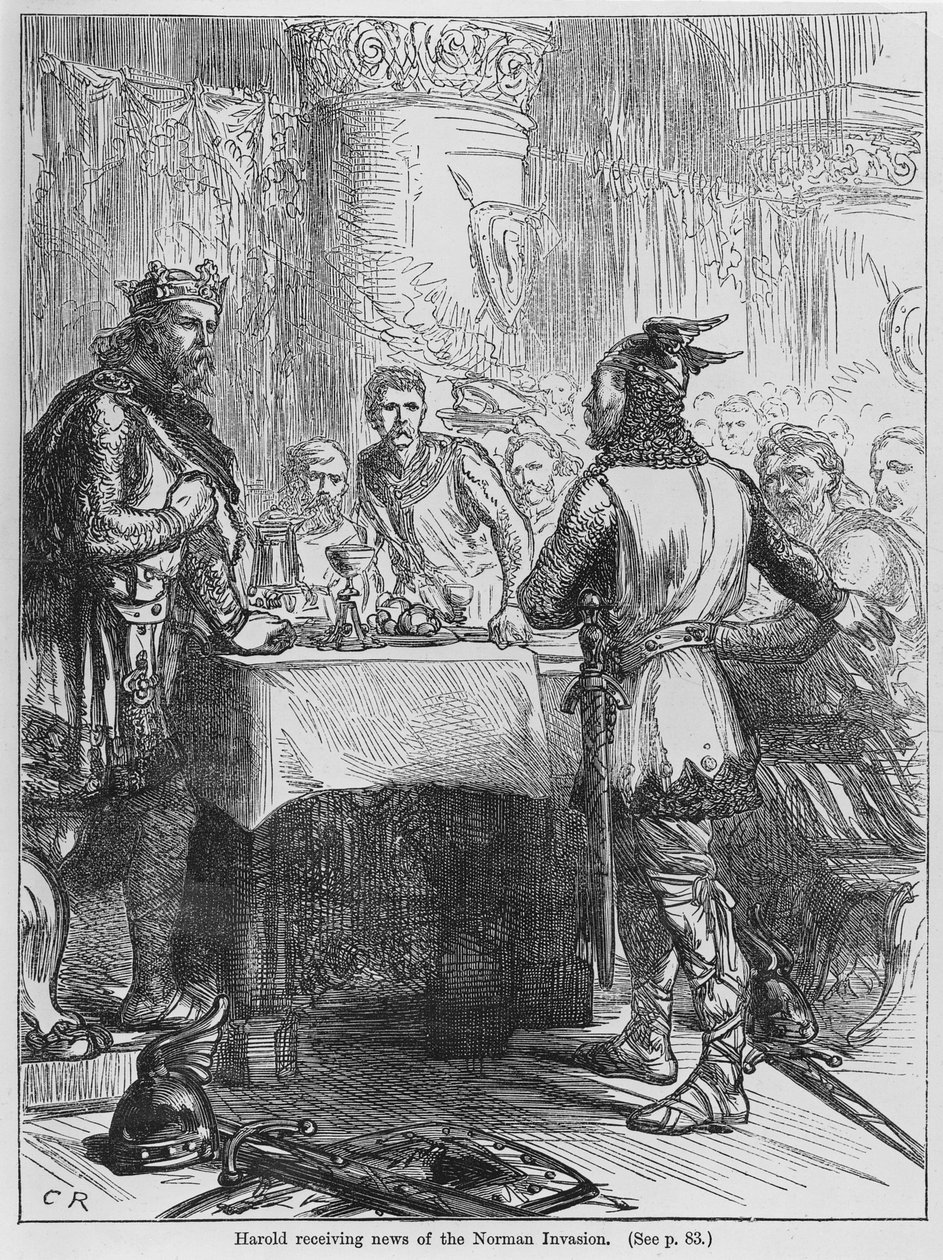 Harold přijímá zprávy o normanské invazi v roce 1066 od English School