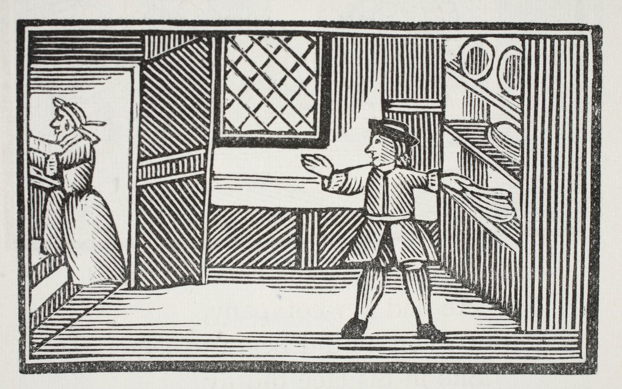 Šel do spíže a pomohl si chlebem s máslem, ilustrace z Chap-books of the Eighteenth Century od Johna Ashtona, hospoda. 1882 od English School