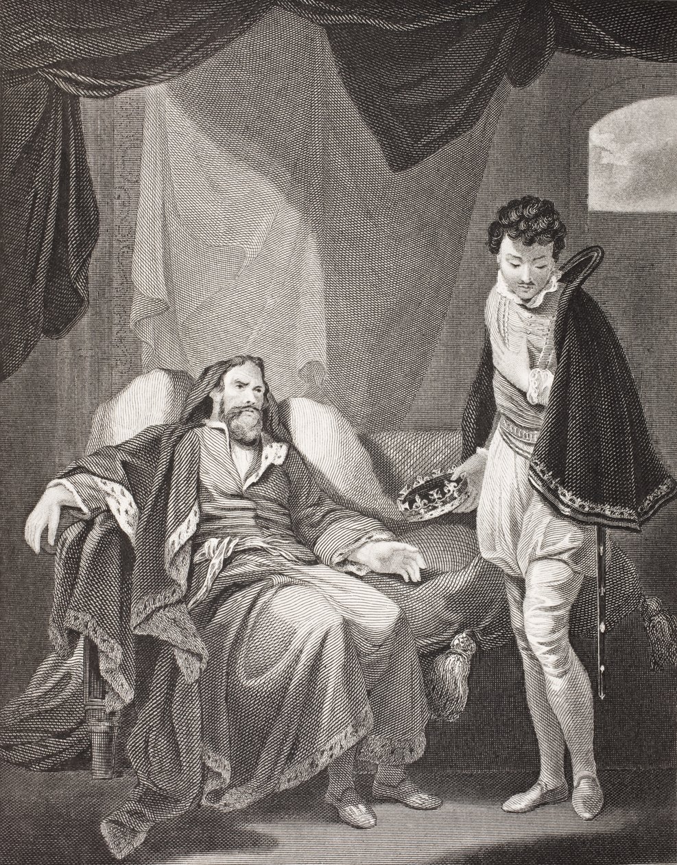 Henry IV kritizující prince Henryho, z „Galerie historických portrétů“, publikované kolem roku 1880 od English School