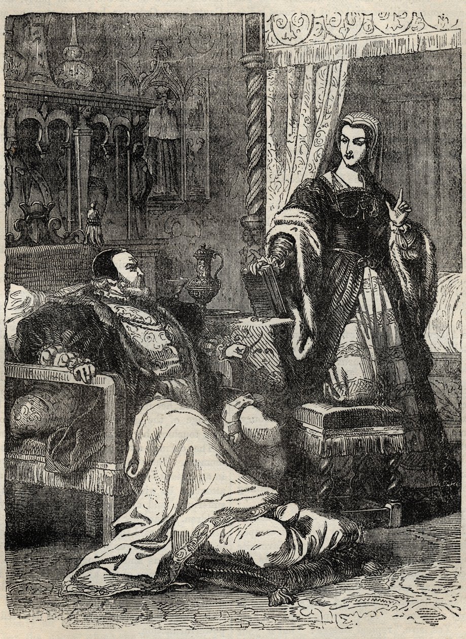 Henry VIII a královna Catherine Parr (1512-1548) - rytina z „“Historie Anglie“ od Cassella Pettera & Galpina od English School