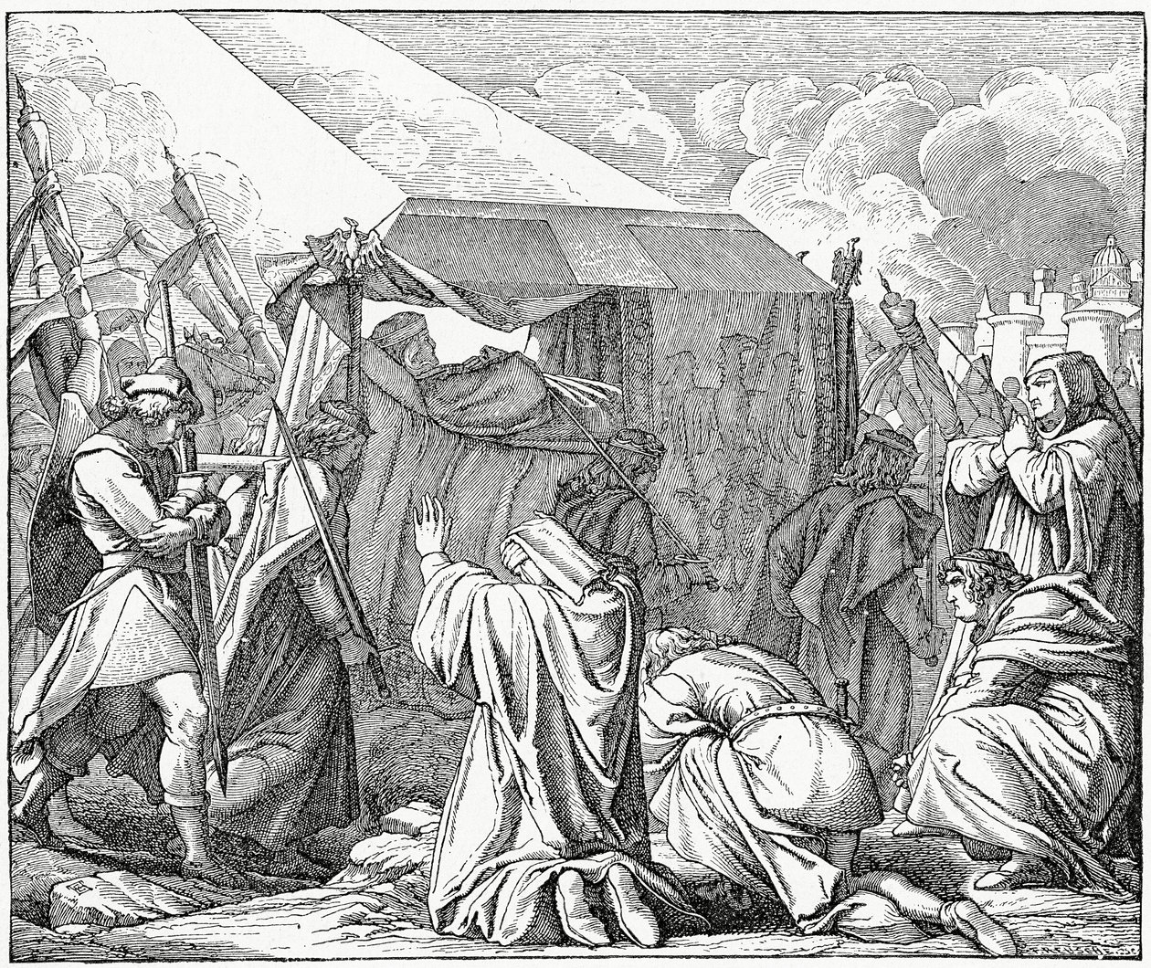 Jindřich VII., císař Svaté říše římské, oplakává jeho lid v roce 1313, 1882 od English School