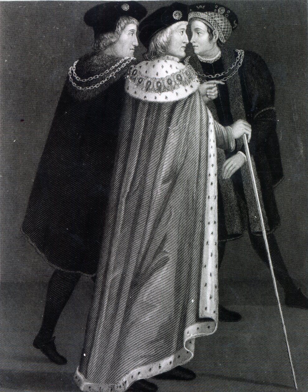 Jindřich VII. s Richardem Empsonem a sirem Edmundem Dudleym (rytina) od English School
