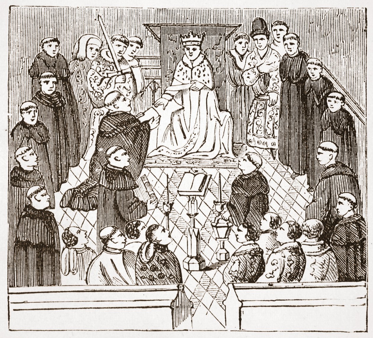 Henry V a jeho parlament (z Harleian MMS v Britském muzeu), ilustrace z Historie protestantismu od Jamese Aitkena Wylie (1808-1890), hospoda. 1878 od English School