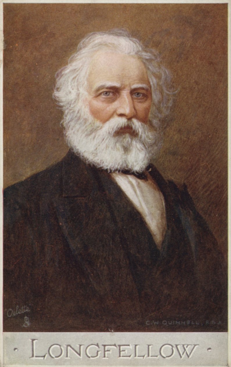 Henry Wadsworth Longfellow (1807-1882), americký básník (barevná litografie) od English School