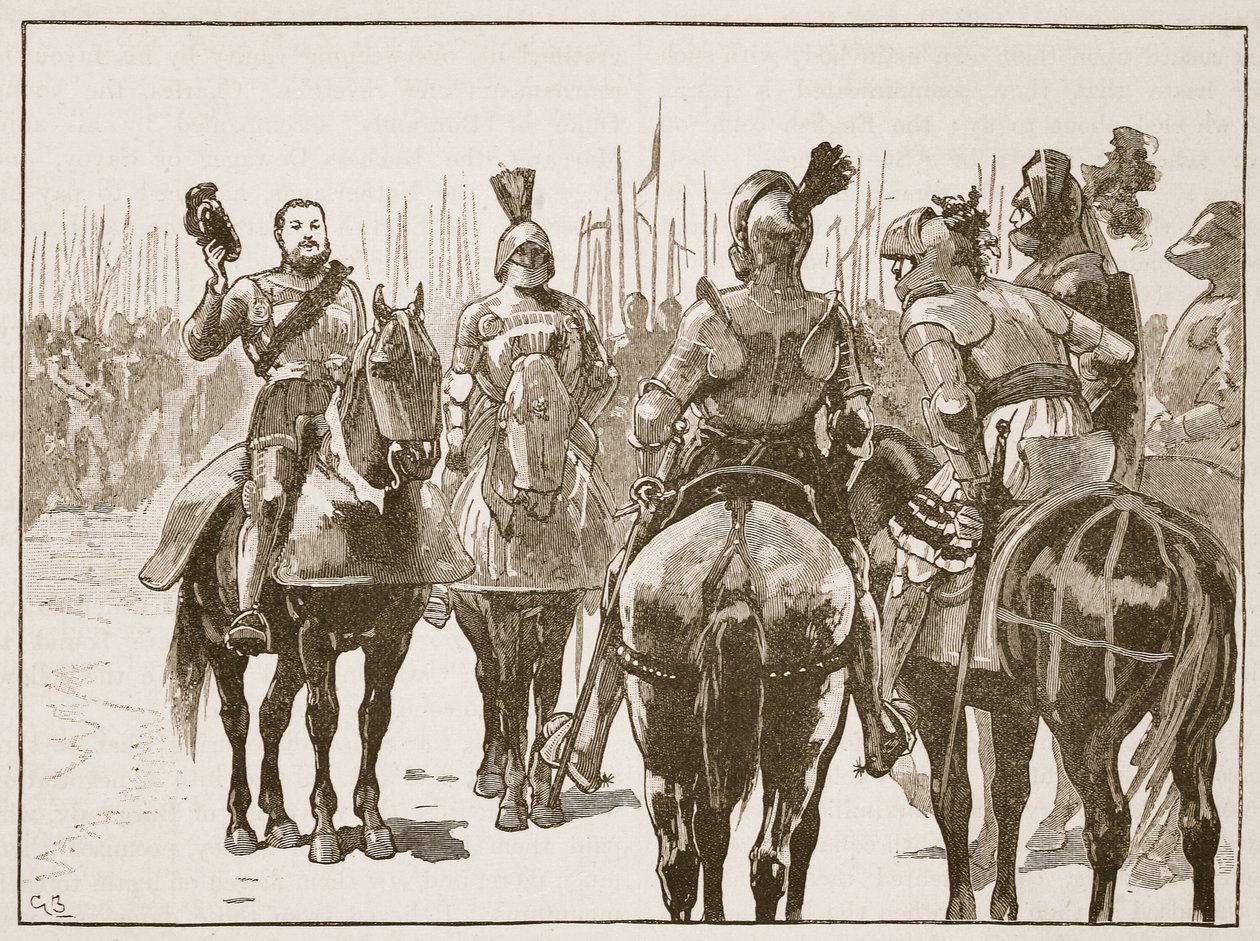 Jindřich a zajatí francouzští důstojníci, ilustrace z Cassells Illustrated History of England (sépiová fotografie) od English School