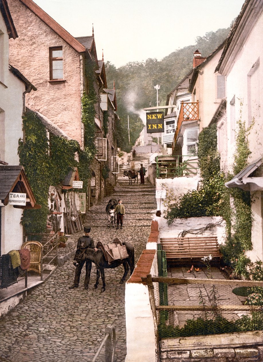 High Street, Clovelly (ručně kolorovaná fotografie) od English School