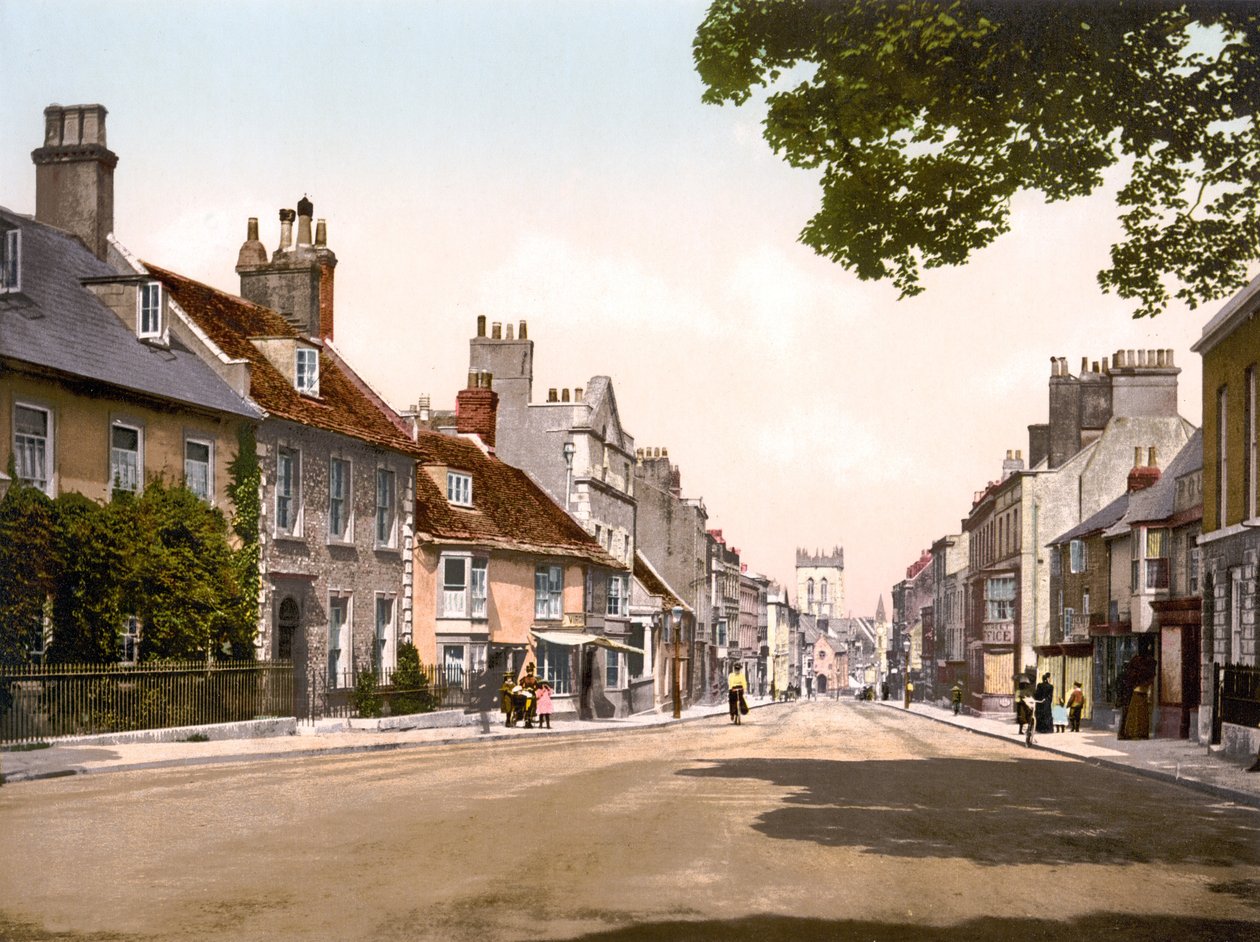 High Street, Dorchester (ručně kolorovaná fotografie) od English School