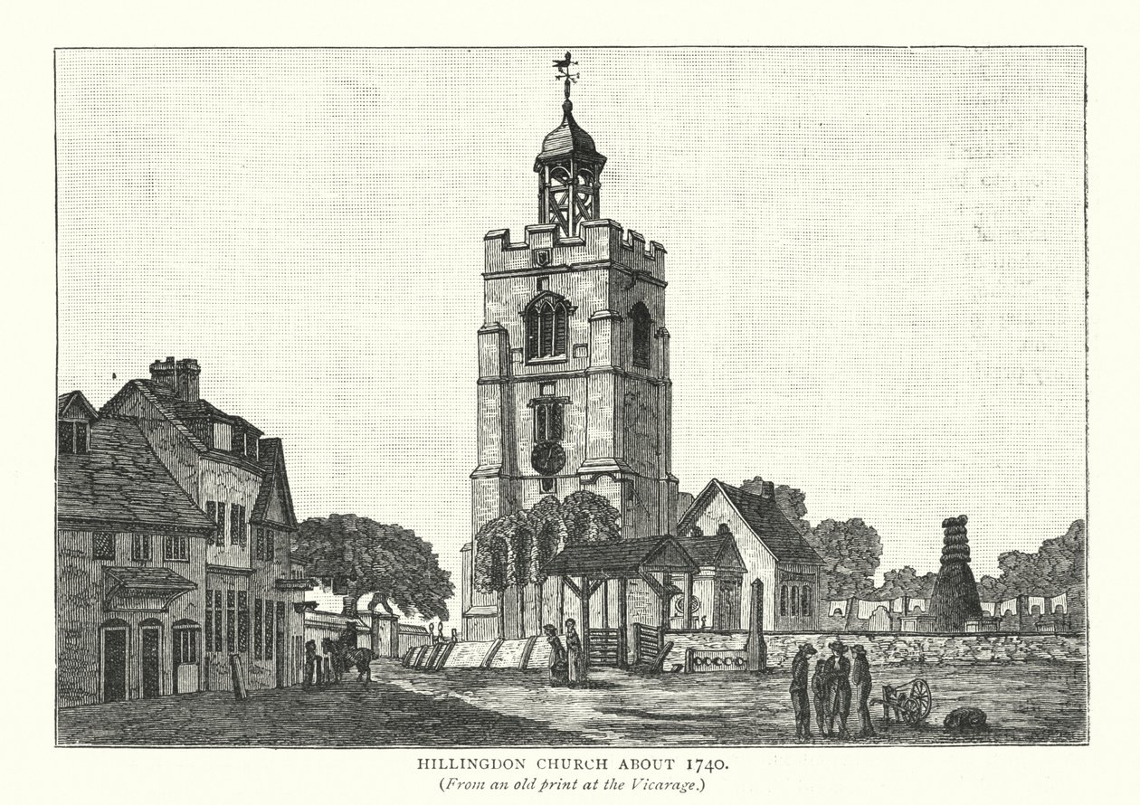 Kostel v Hillingdonu kolem roku 1740 (rytina) od English School