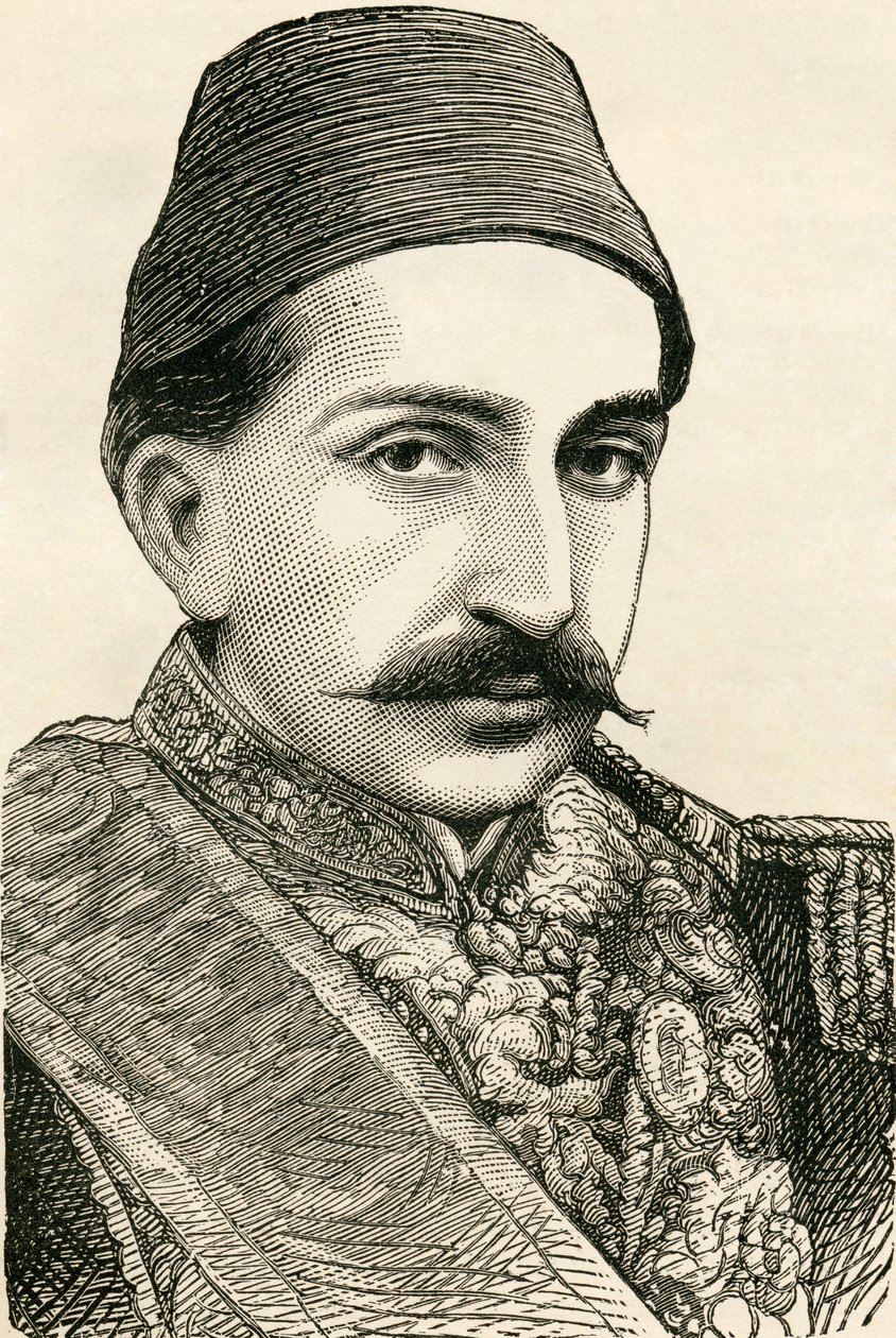 Jeho císařské Veličenstvo, sultán Abdulhamid II., osmanský císař, chalífa věrných, z filmu „Obyvatelé světa“ od G.T. Bettany, publikoval 1888 od English School