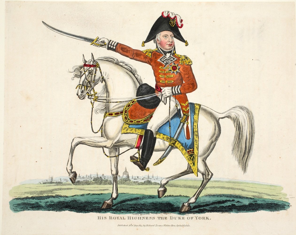 Jeho královská výsost, vévoda z Yorku, hospoda. od Richarda Evanse, ryl Romney, ilustrace z An Historical Account of the Battle of Waterloo od Williama Mudforda, 1816 od English School