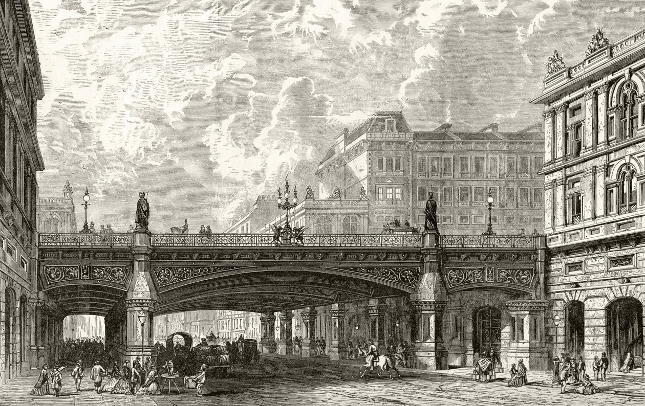 Viadukt Holborn, z knihy "Obrázky Londýna: Richarda Lovetta, vydáno 1890. od English School
