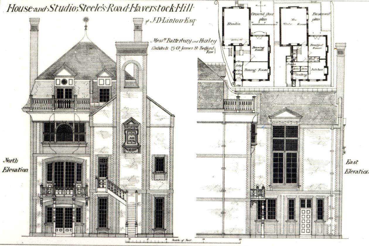 Dům a studio, Steeles Road, Haverstock Hill, z The Building News, 9. února 1877 od English School