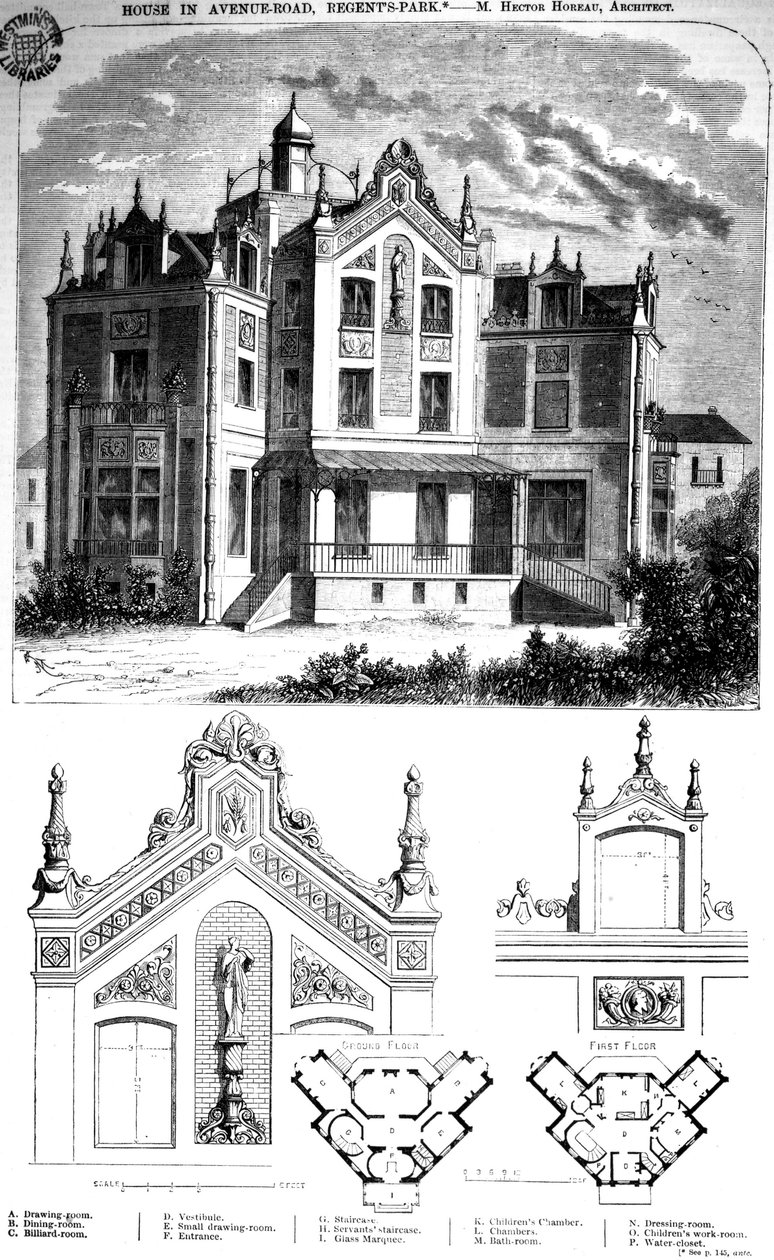Dům v Avenue Road, Regents Park, navržený Hectorem Horeauem, 1859 od English School