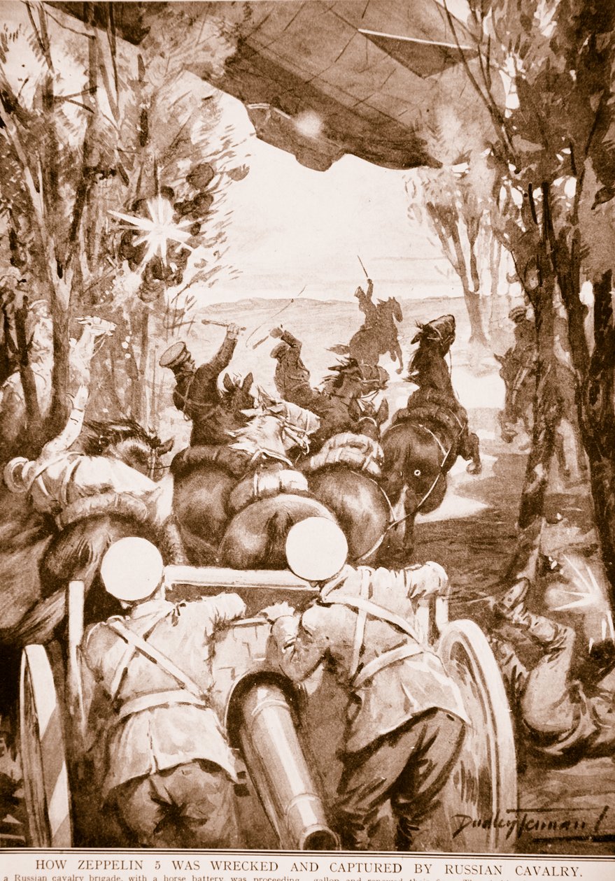 Jak Zeppelin 5 ztroskotal a byl zajat ruskou jízdou, 1914-19 od English School