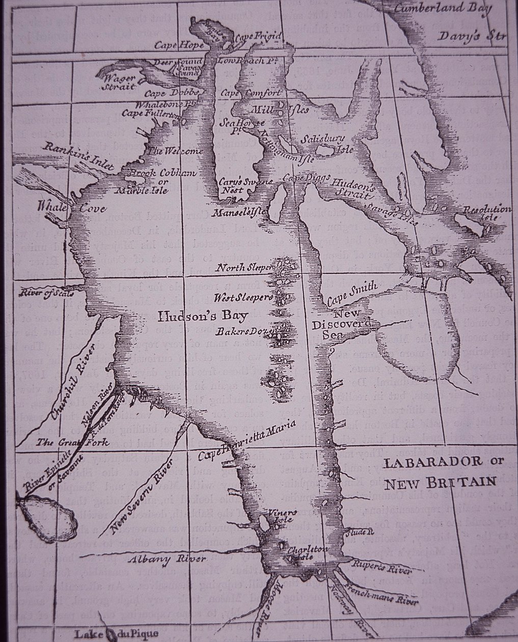 Hudson Bay Company, mapa Hudson Bay zveřejněná v roce 1744 od English School