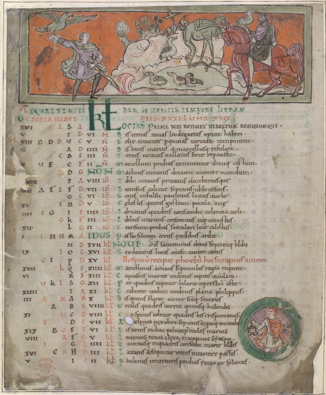 Lov se sokolem, z „Anglosaského kalendáře“ (vellum) od English School